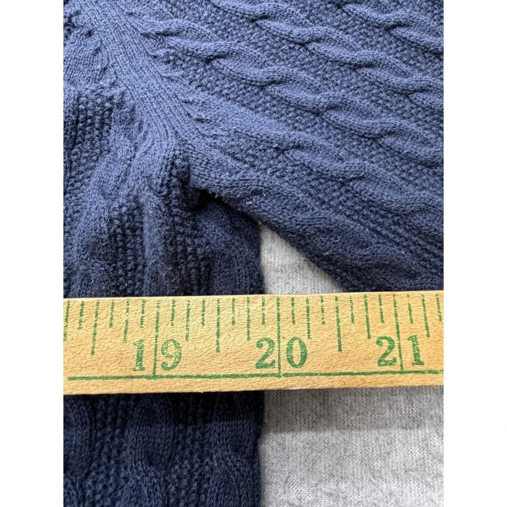 Lacoste Sweater Womens 44 Blue 100% Cotton Cable Knit Logo Button Cuff Pullover